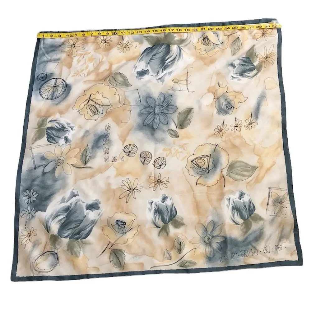 Tie Rack Vintage Gray & Tan Abstract Floral Scarf - 30” Square
